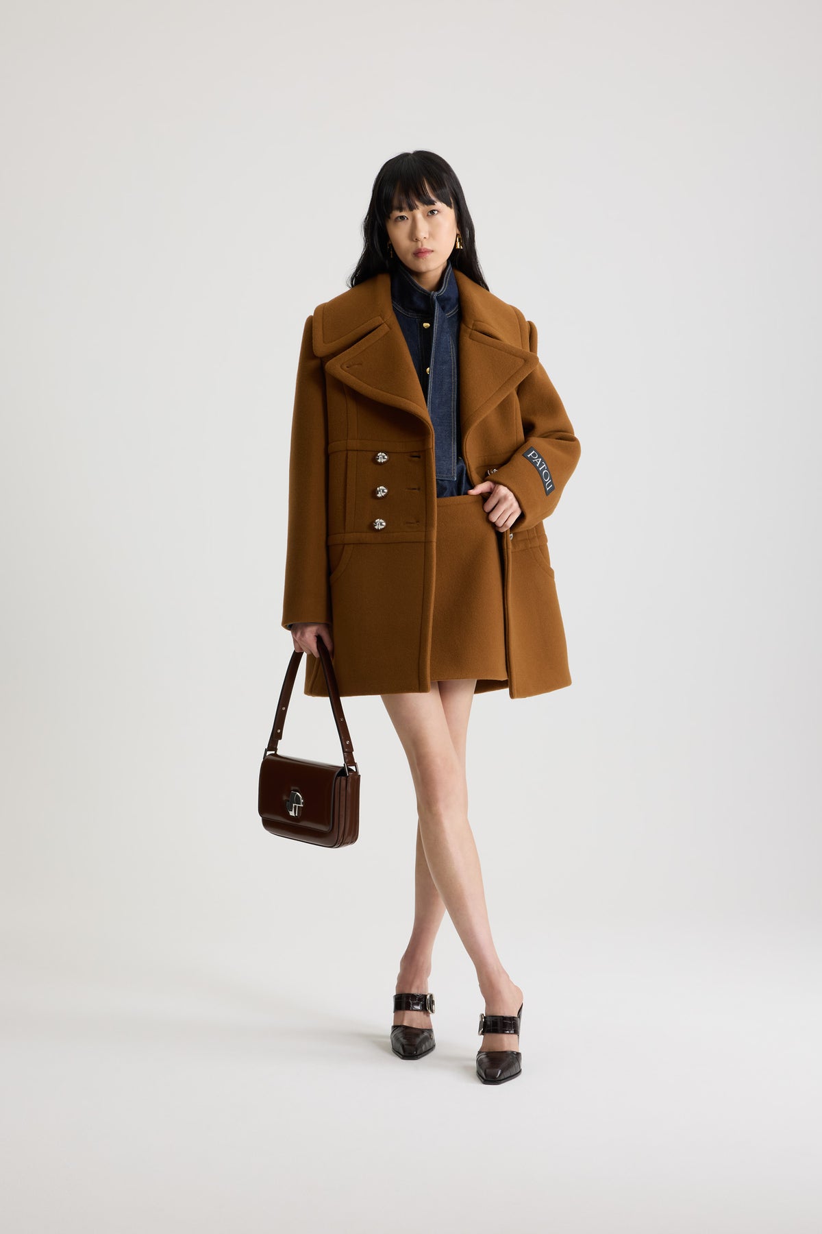 Mahogany / Manteau croisé en laine mélangée éco-responsable
