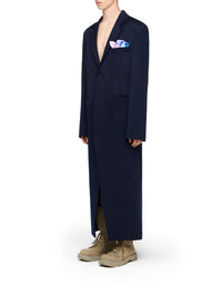 Manteau Long En Satin - Navy
