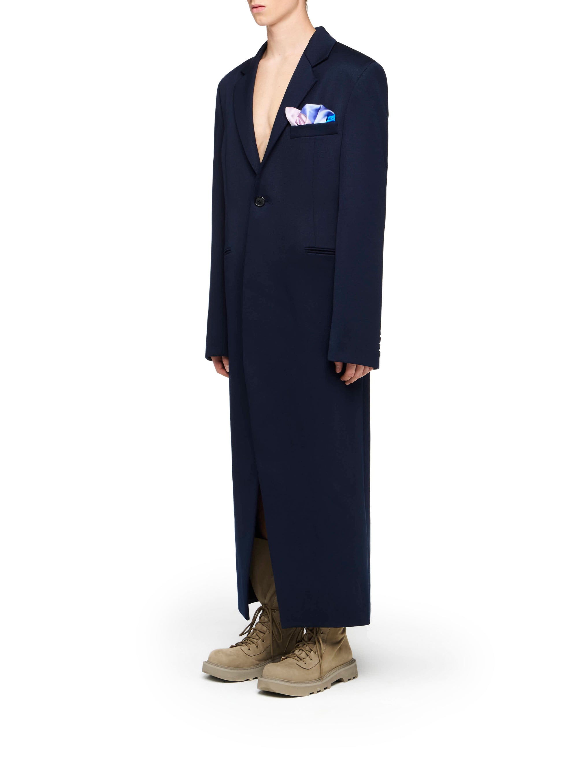 Manteau Long En Satin - Navy
