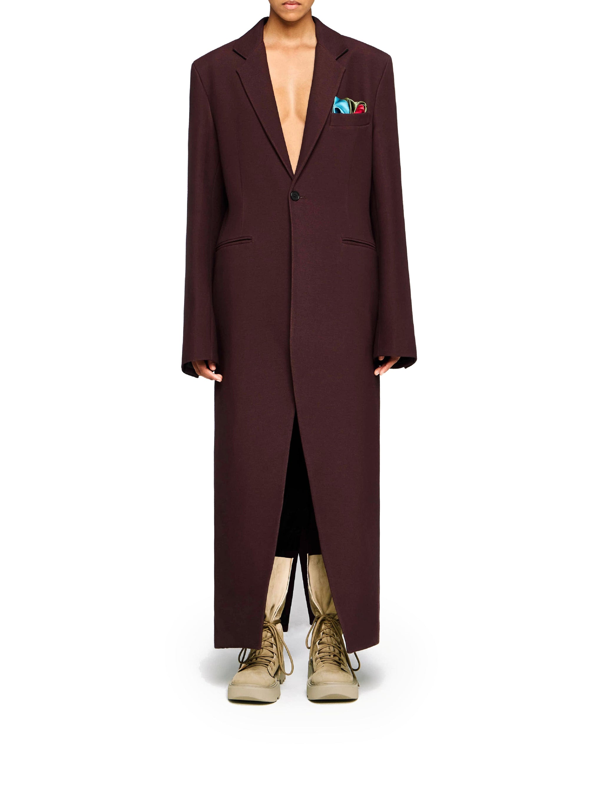 Manteau long en satin - Aubergine