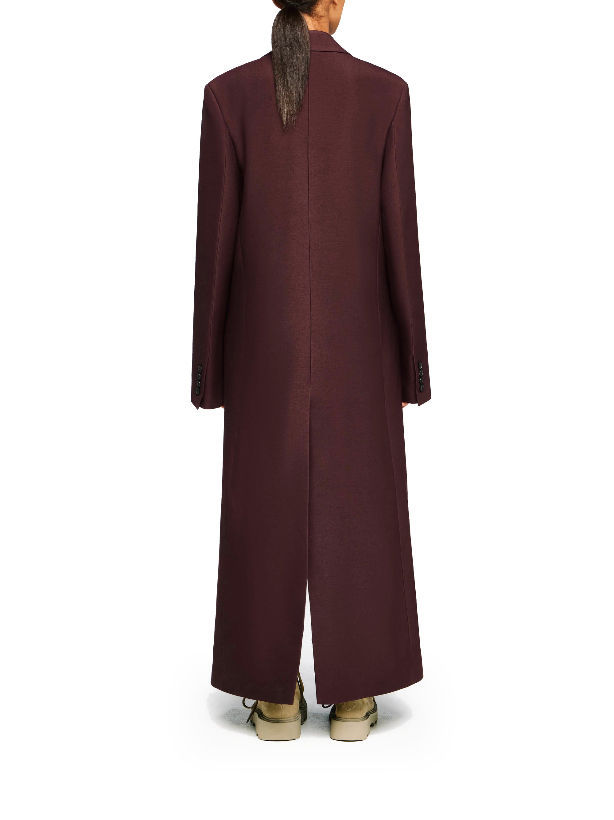 Manteau Long En Satin - Aubergine