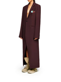 Manteau Long En Satin - Aubergine