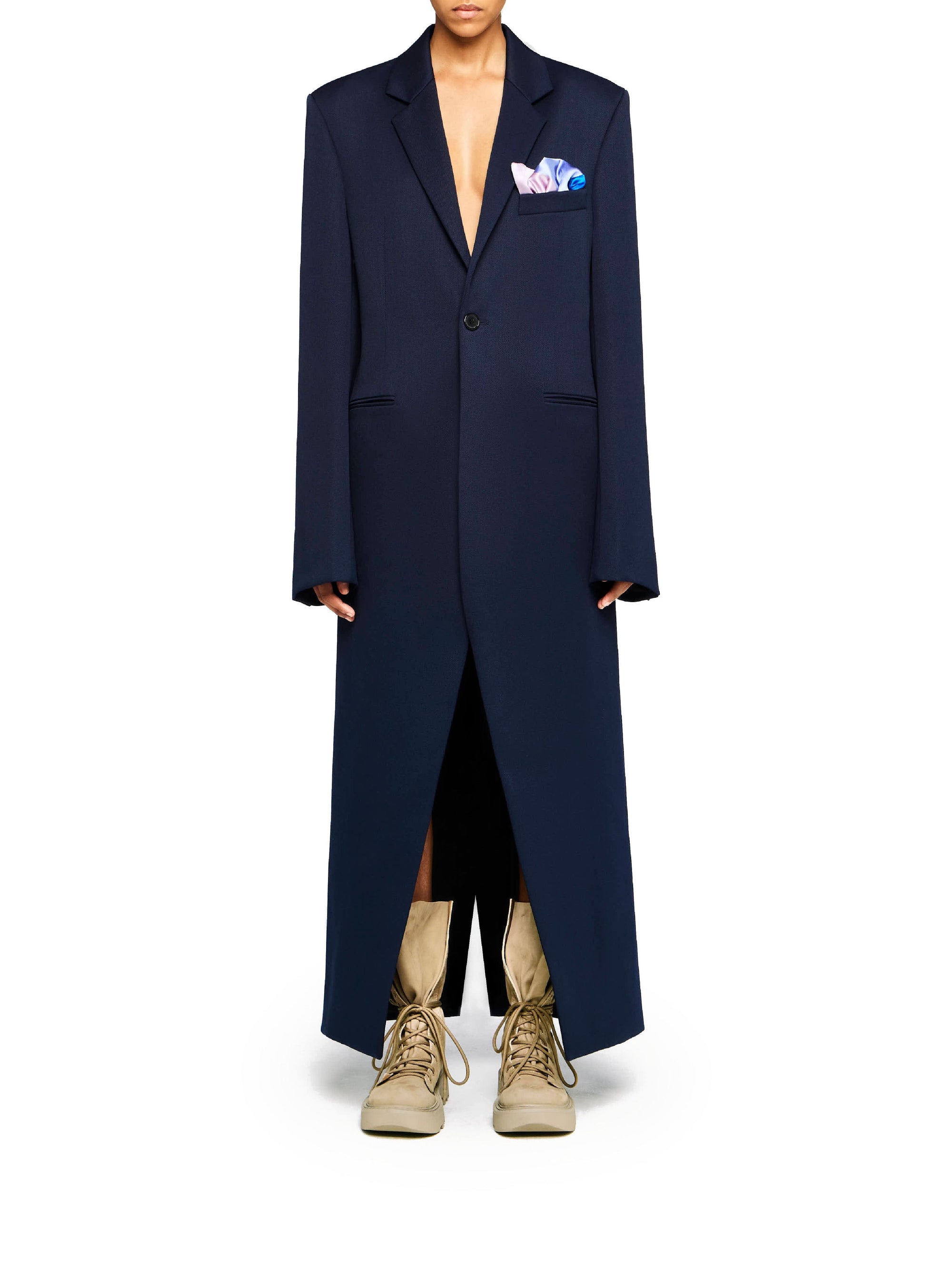Long satin coat - Navy
