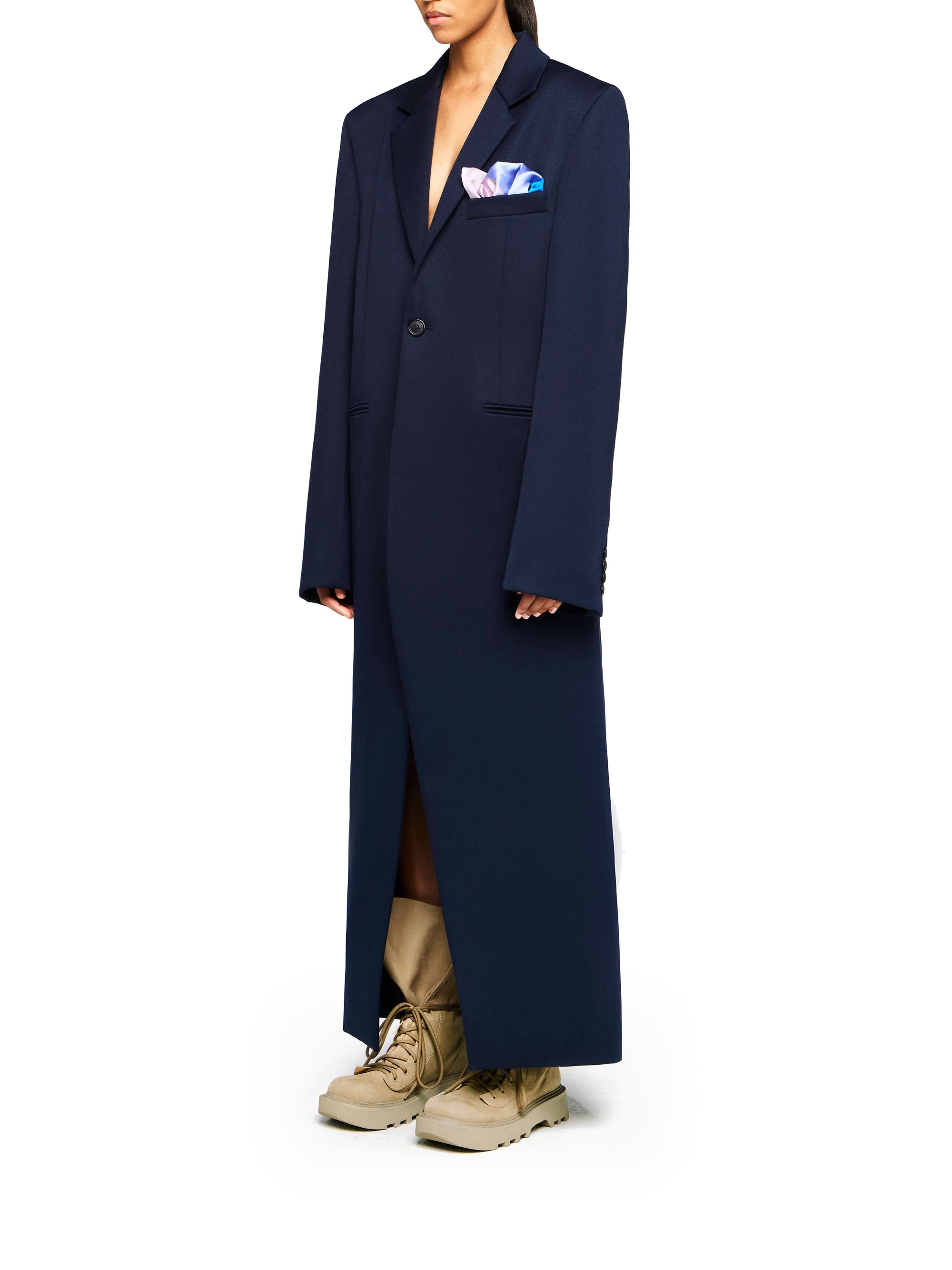 Manteau Long En Satin - Navy