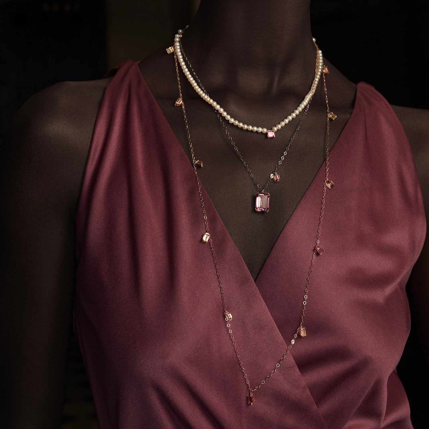 duo cocktail pink topaz necklace