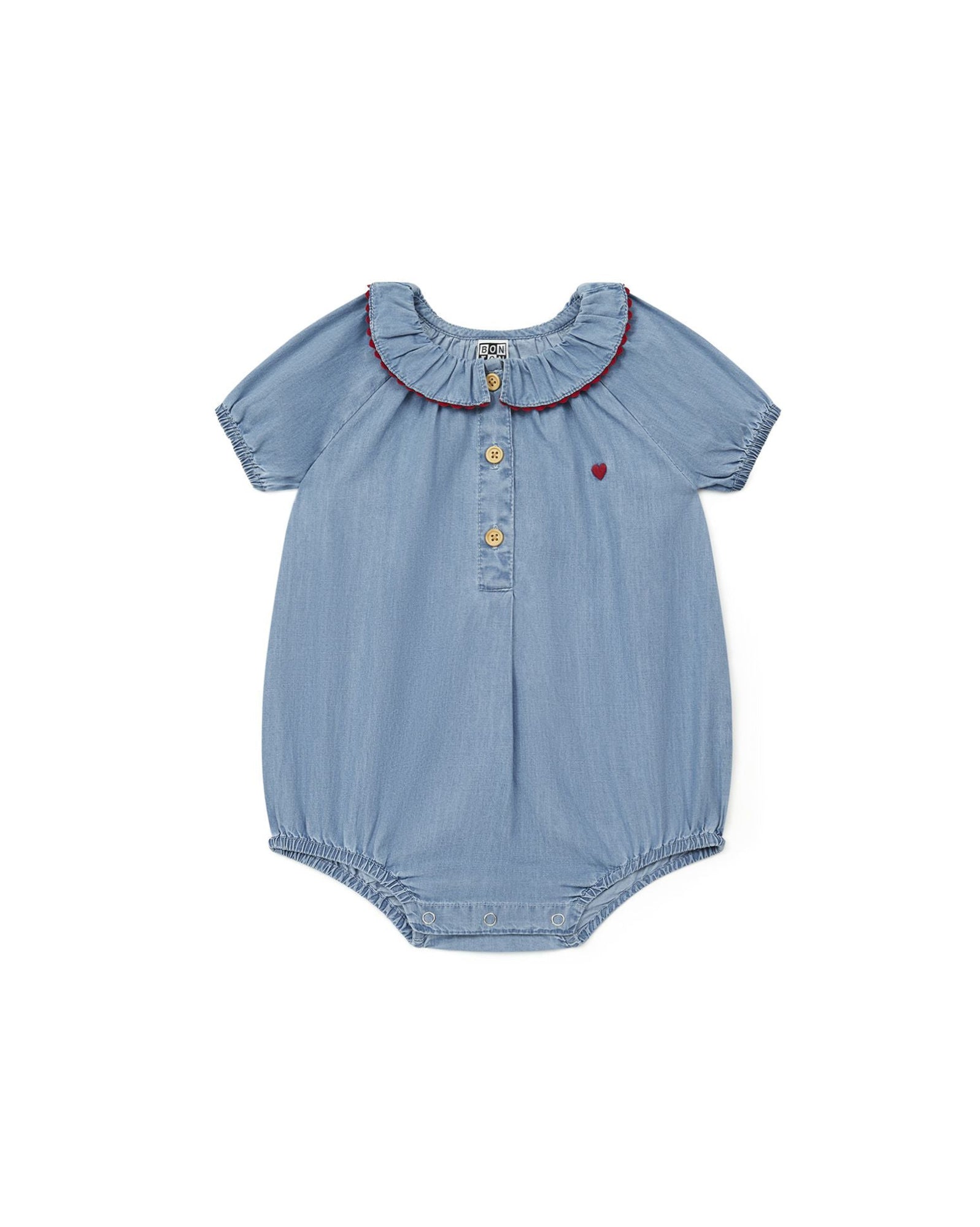 Claudine-neck romper - Denim Clair
