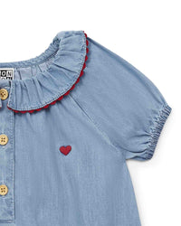 Claudine-neck romper - Denim Clair