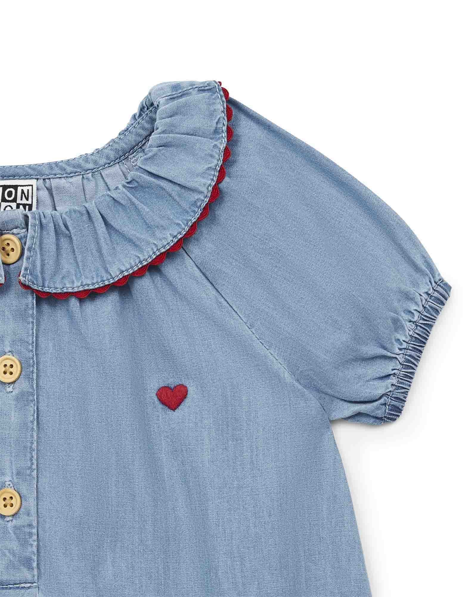 Claudine-neck romper - Denim Clair