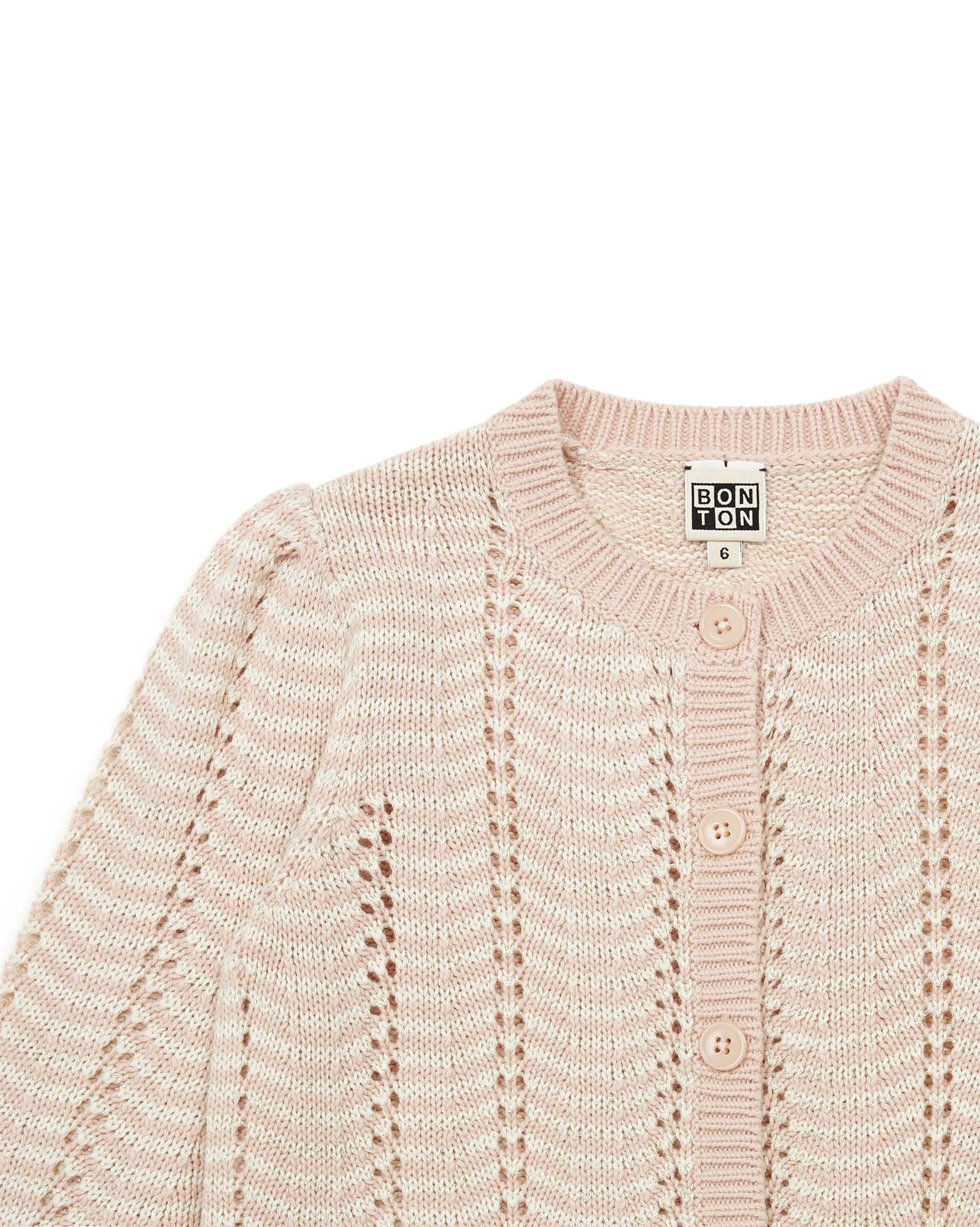 Leather-effect button cardigan - Rose Coquillage