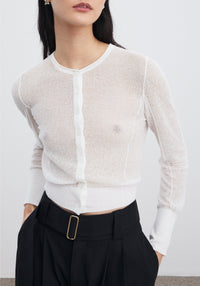 Constant cardigan in mixed linen - Cream