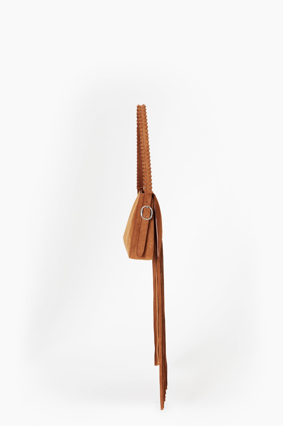 SUEDE FRINGED BELT SHOULDER BAG