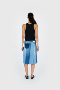 DENIM PATCHWORK CIRCULAR SKIRT