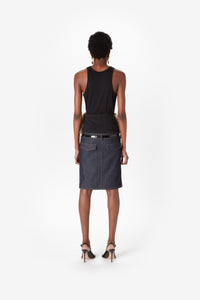 FAUX FUR HYBRID DENIM MIDI SKIRT