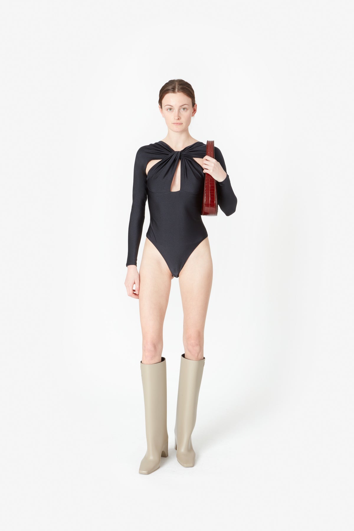 TWISTED CUT-OUT JERSEY BODYSUIT