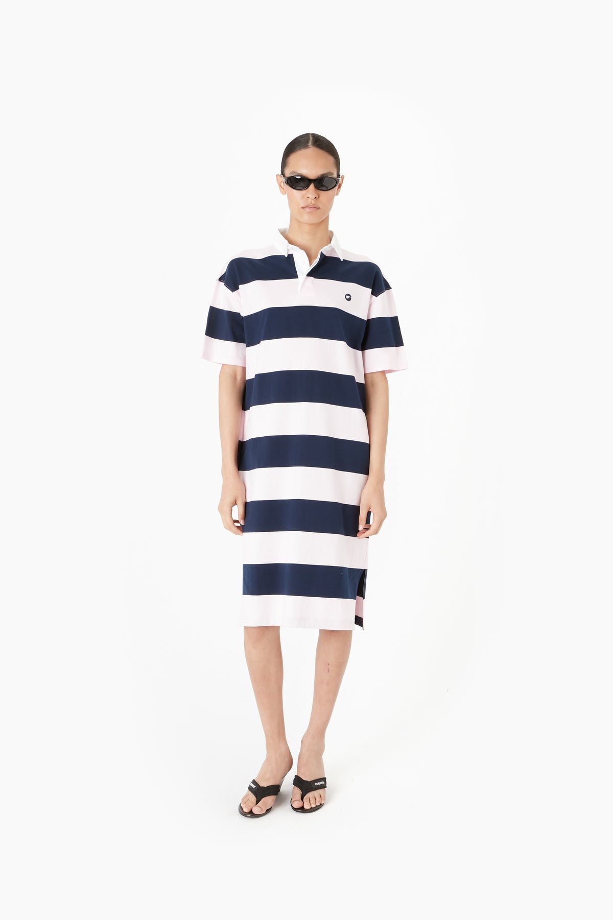 STRIPED MIDI POLO DRESS