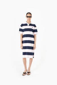 STRIPED MIDI POLO DRESS