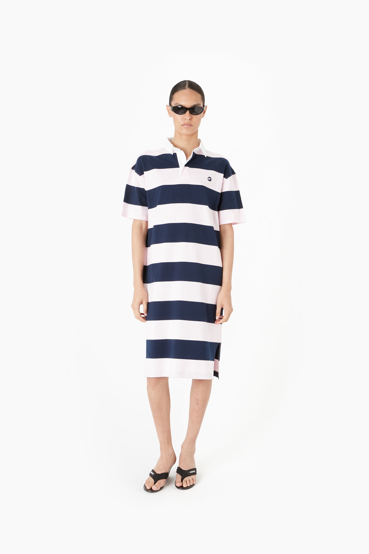 STRIPED MIDI POLO DRESS