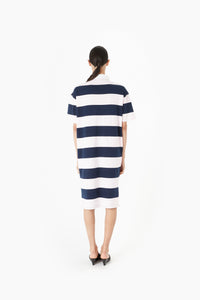 STRIPED MIDI POLO DRESS