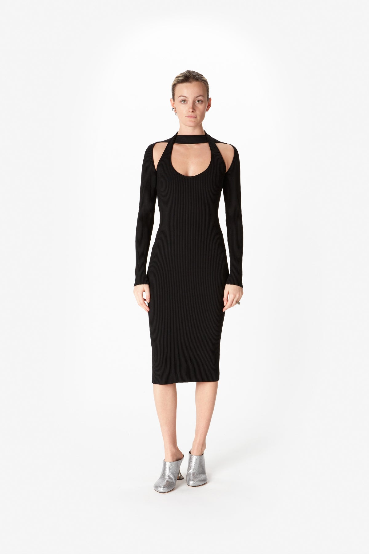 LONG SLEEVE CUT-OUT KNIT DRESS