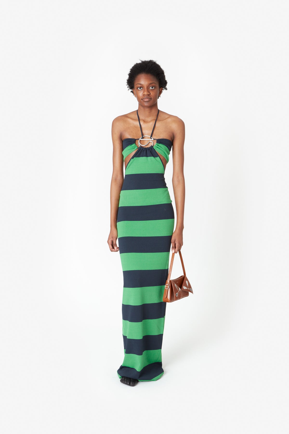 KNITTED STRIPED HALTER DRESS