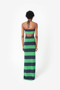 KNITTED STRIPED HALTER DRESS