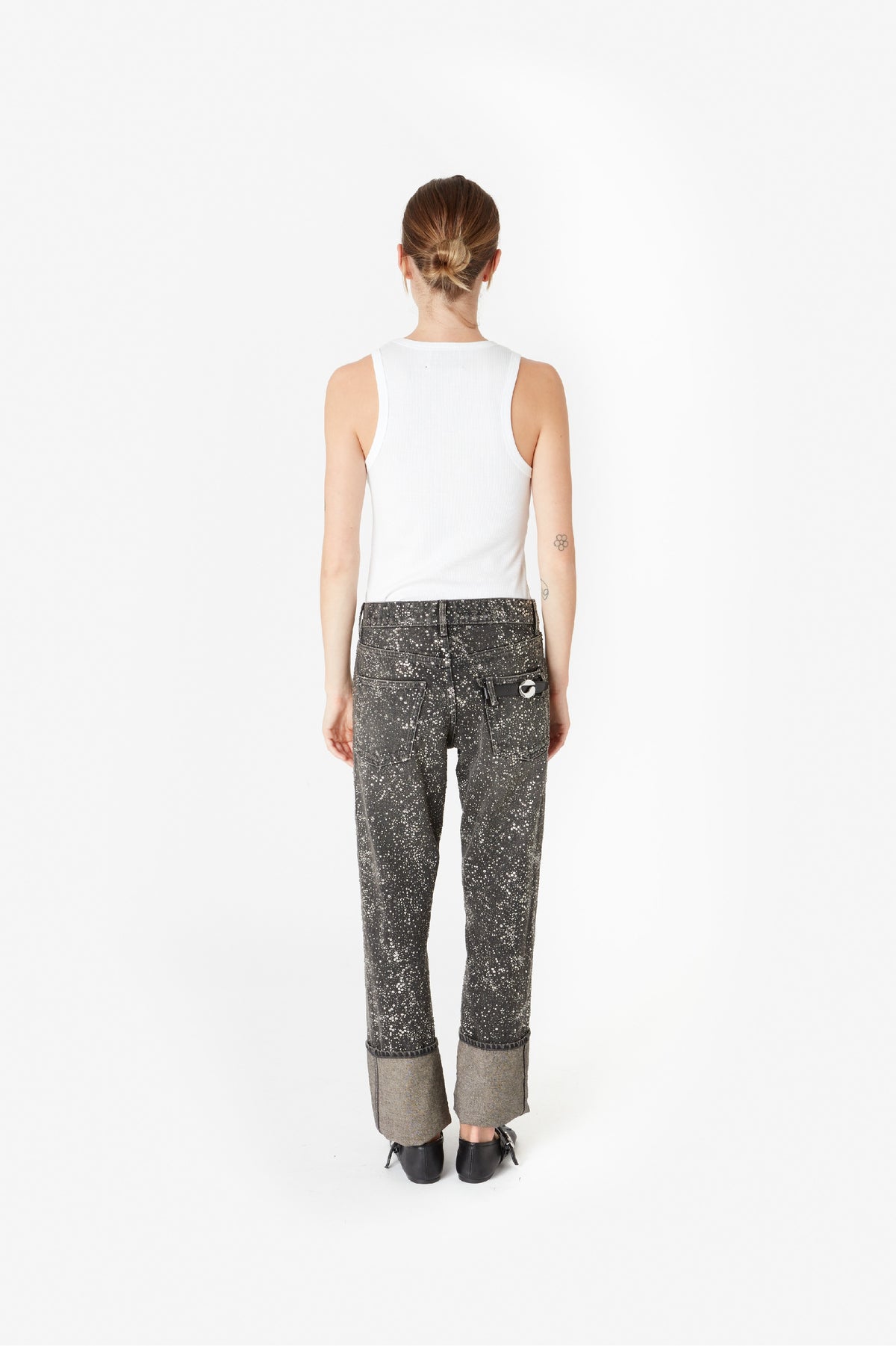 CRYSTAL-EMBELLISHED BOYFRIEND DENIM PANTS