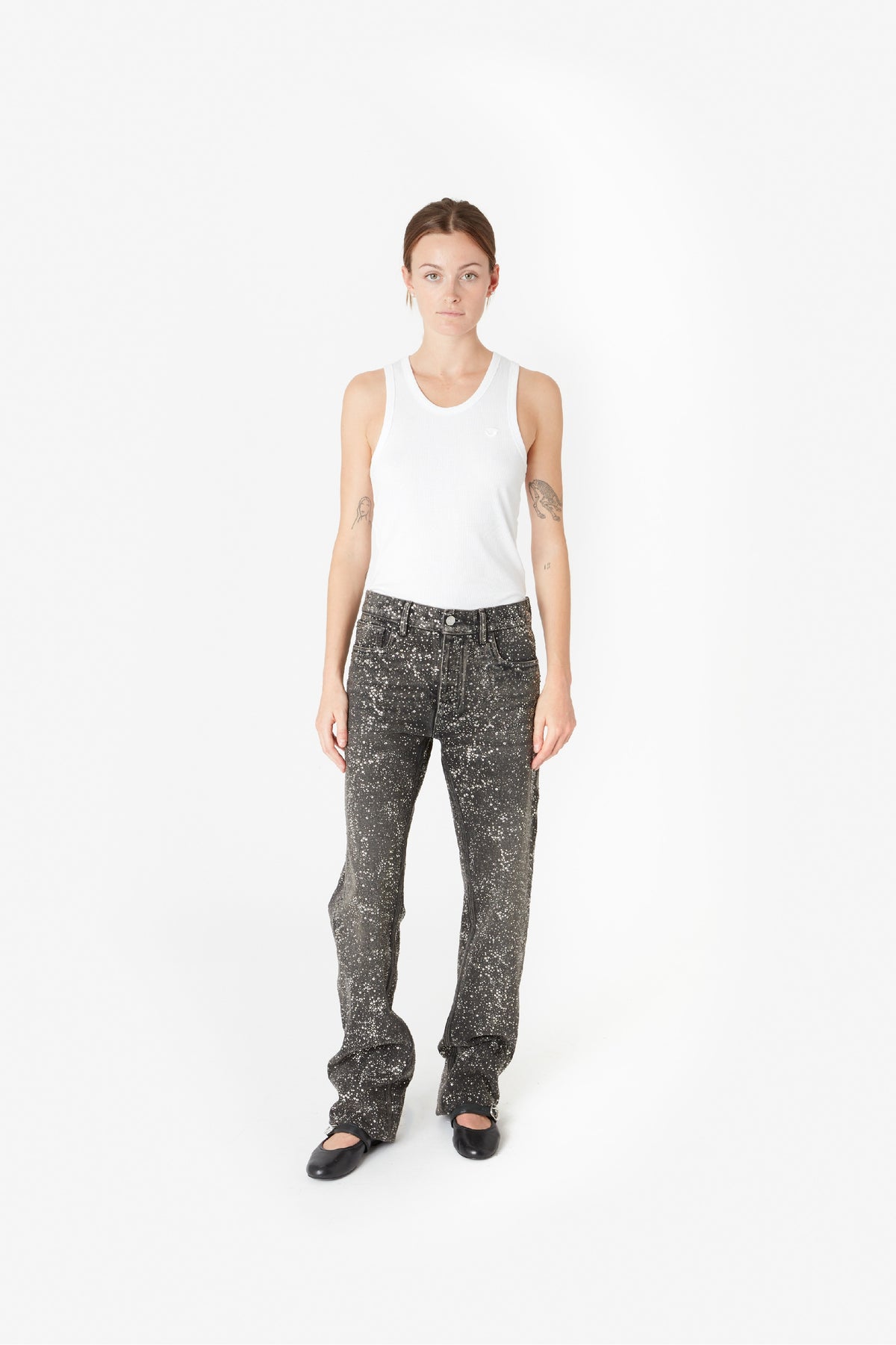CRYSTAL-EMBELLISHED BOYFRIEND DENIM PANTS