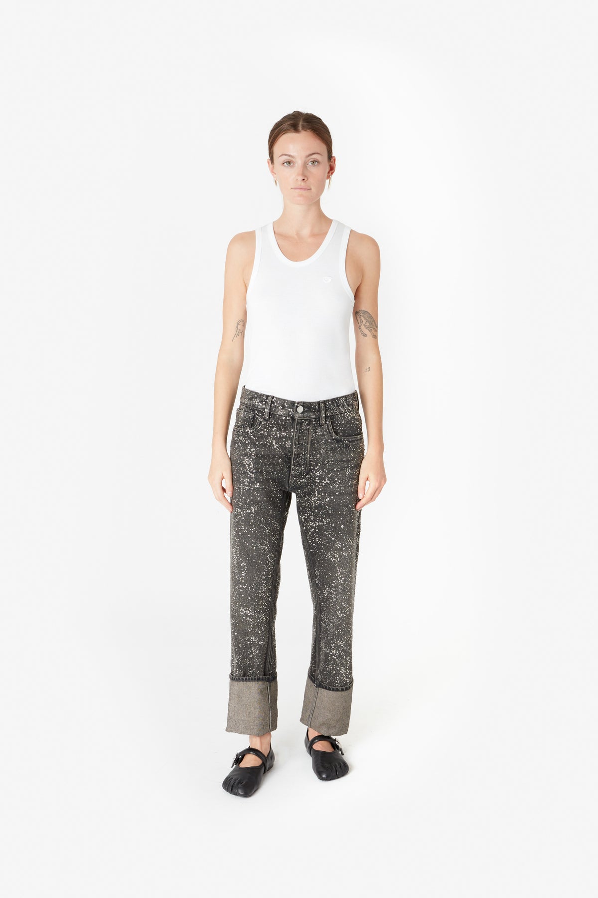 CRYSTAL-EMBELLISHED BOYFRIEND DENIM PANTS
