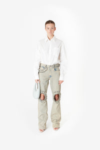 RUFFLED BOYFRIEND DENIM PANTS