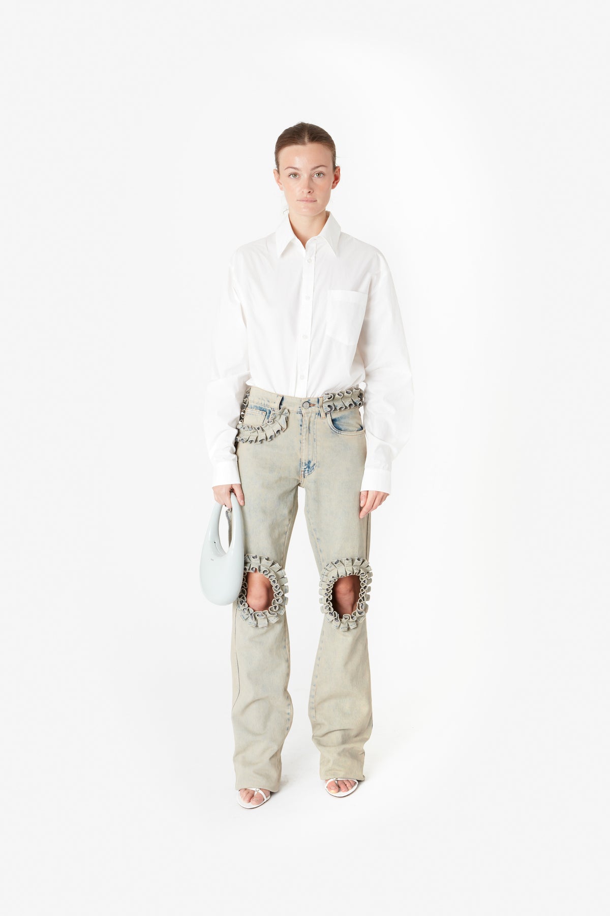 RUFFLED BOYFRIEND DENIM PANTS