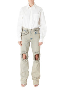 Boyfriend-style jeans with ruffles - Grey