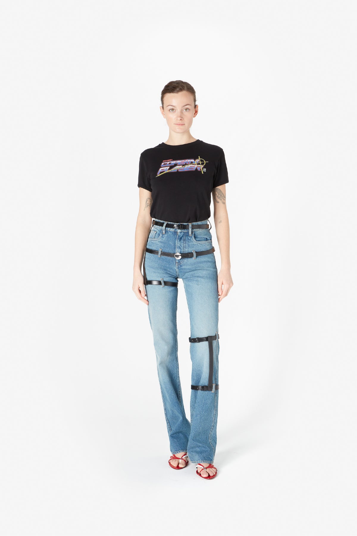 MULTI BELT DENIM PANTS