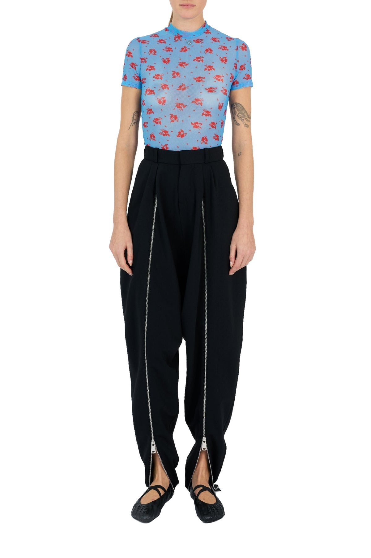 Pantalon sarouel double zip en laine - Black