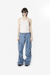DENIM WIDE LEG CARGO PANTS