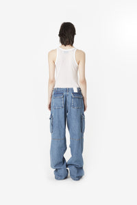 DENIM WIDE LEG CARGO PANTS