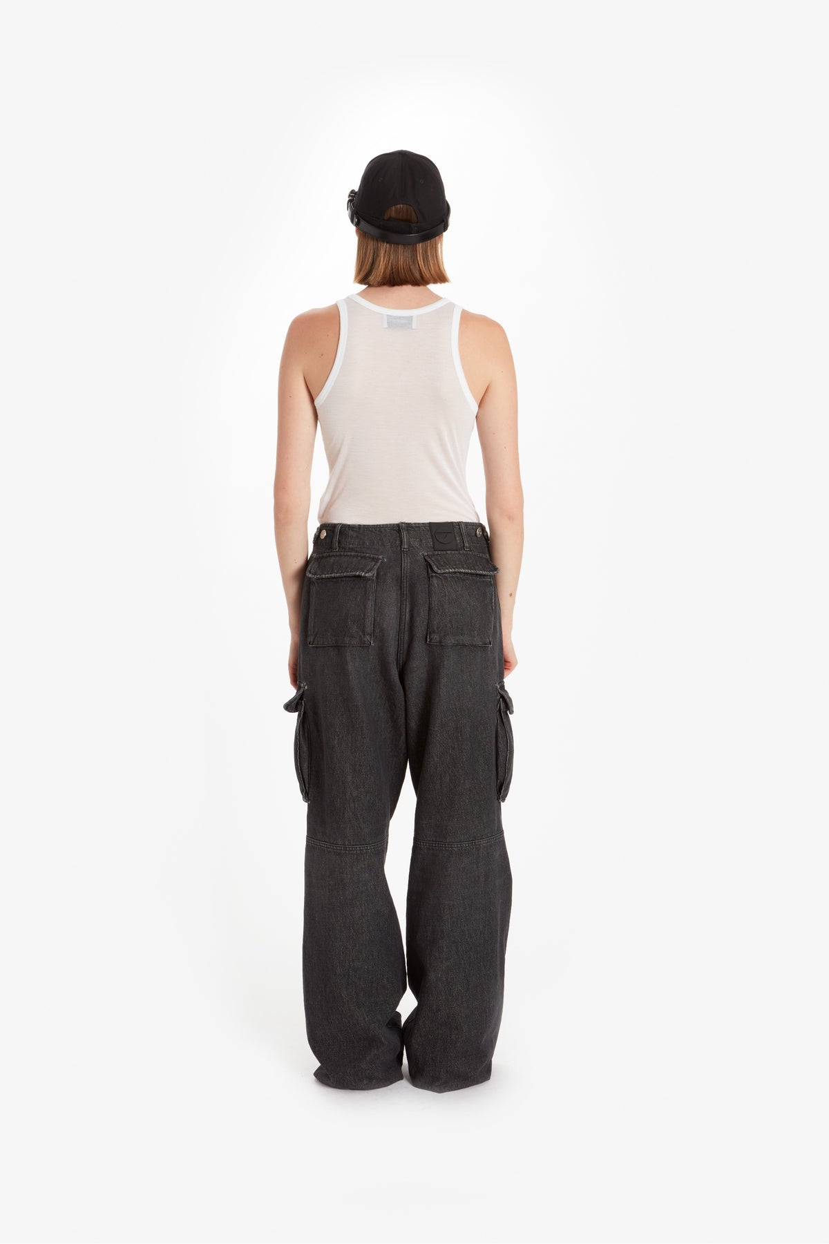 DENIM WIDE LEG CARGO PANTS