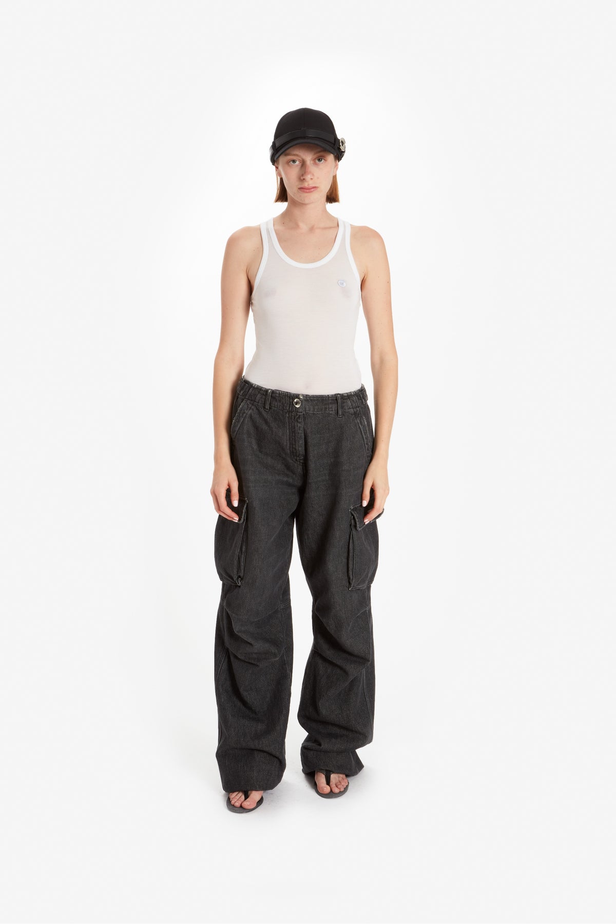 DENIM WIDE LEG CARGO PANTS