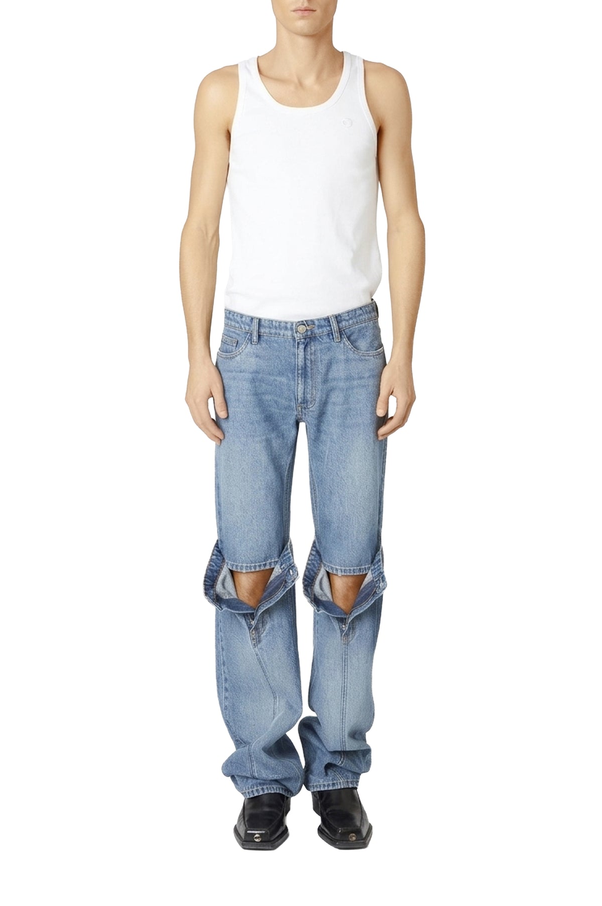 Open-knee jeans - Washed Blue