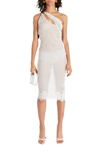 Robe ceinturée en organza froissé - White