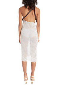 Robe ceinturée en organza froissé - White
