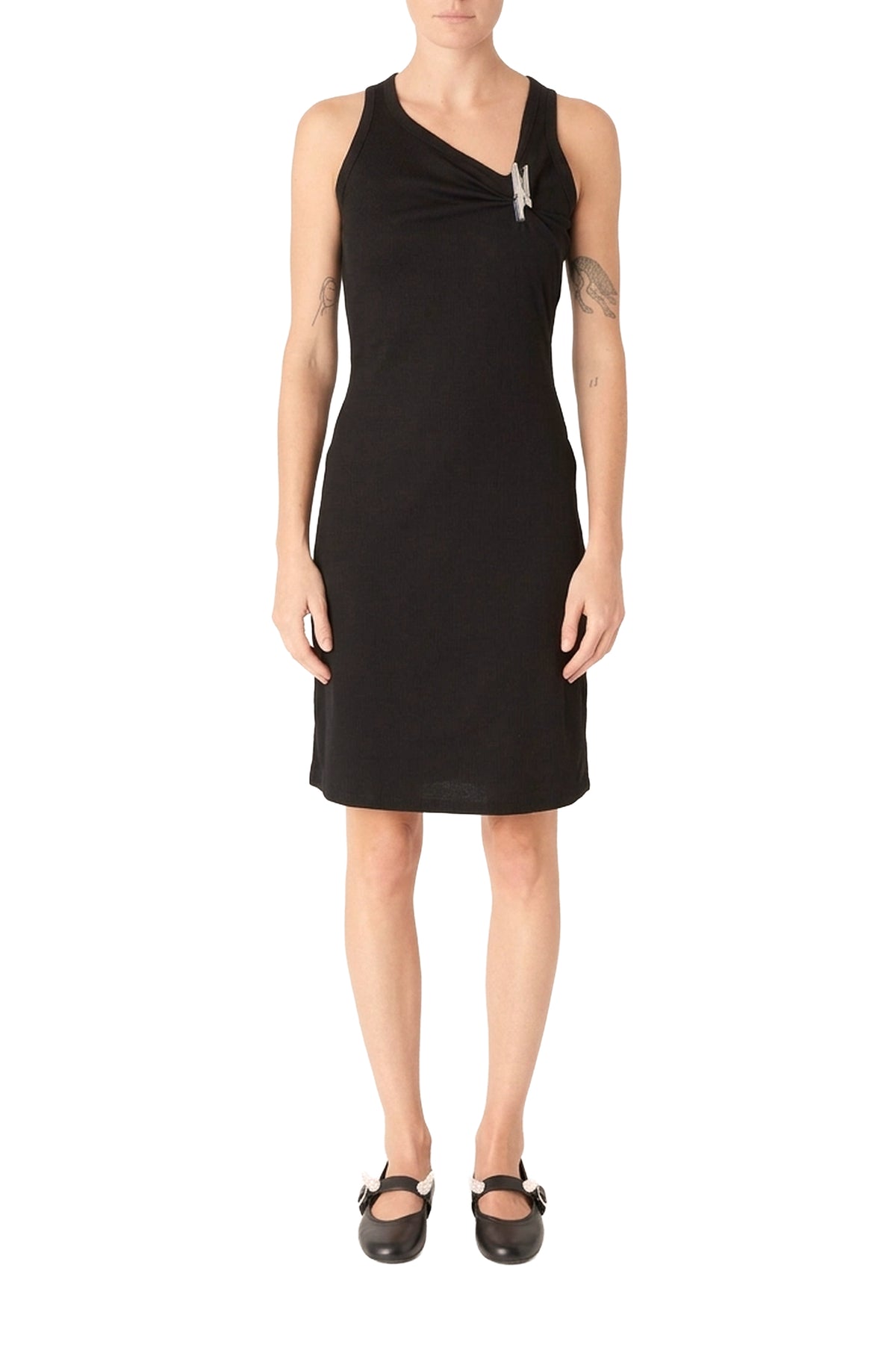 Washing Clip Ribbed Dress - Black