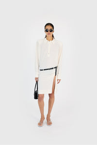 DRAPED BOXY SUSPENDED DRESS