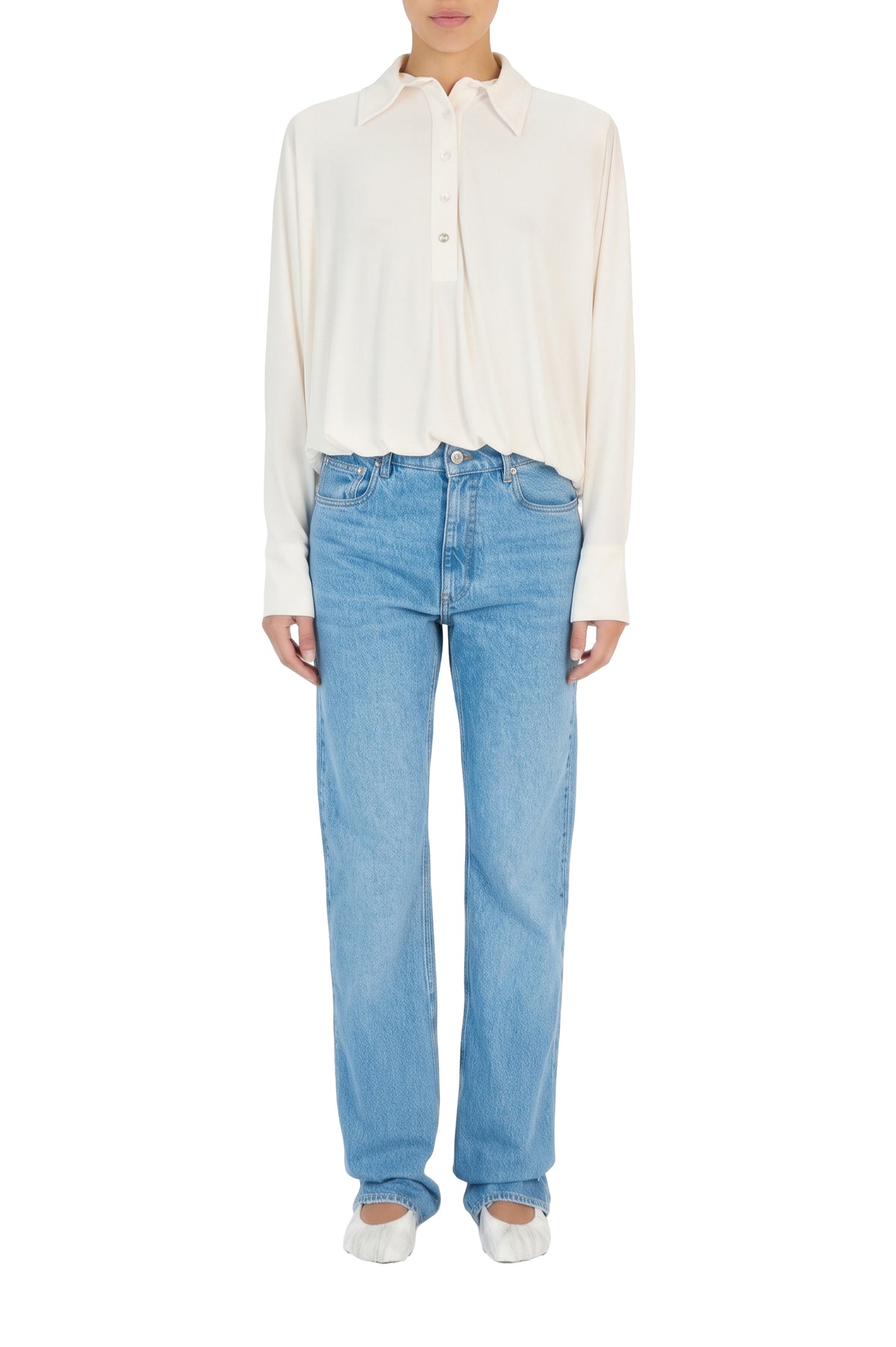 Boxy-cut draped bodysuit - White