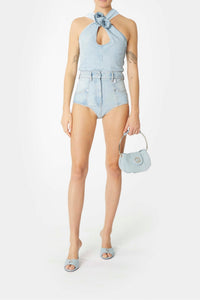 Body à fleur en denim - Ice Blue