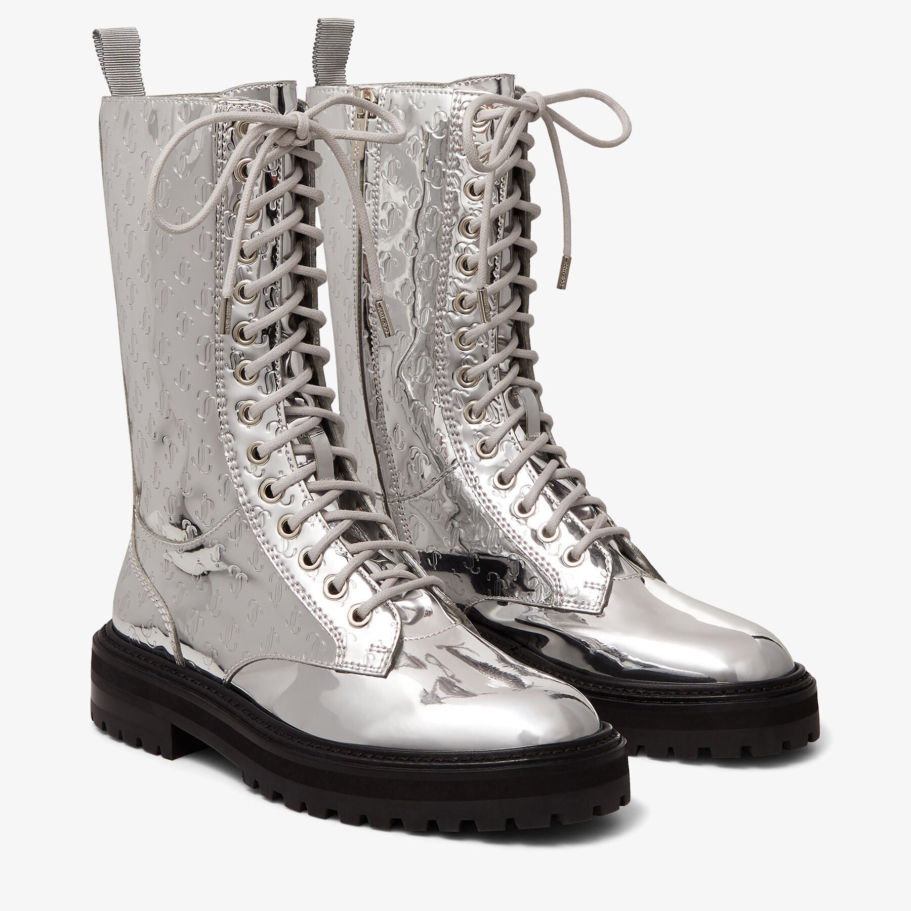 Bottines Cora rangers en tissu miroir - Silver