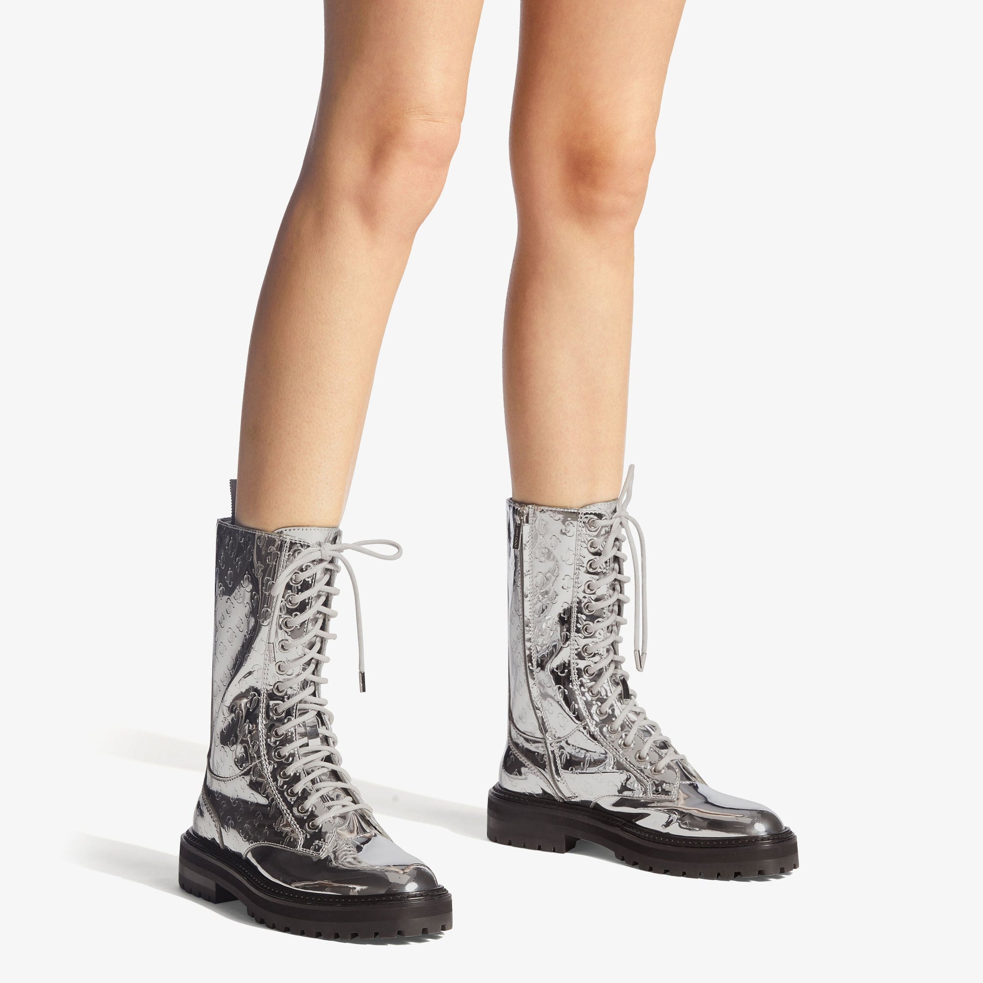 Bottines Cora rangers en tissu miroir - Silver
