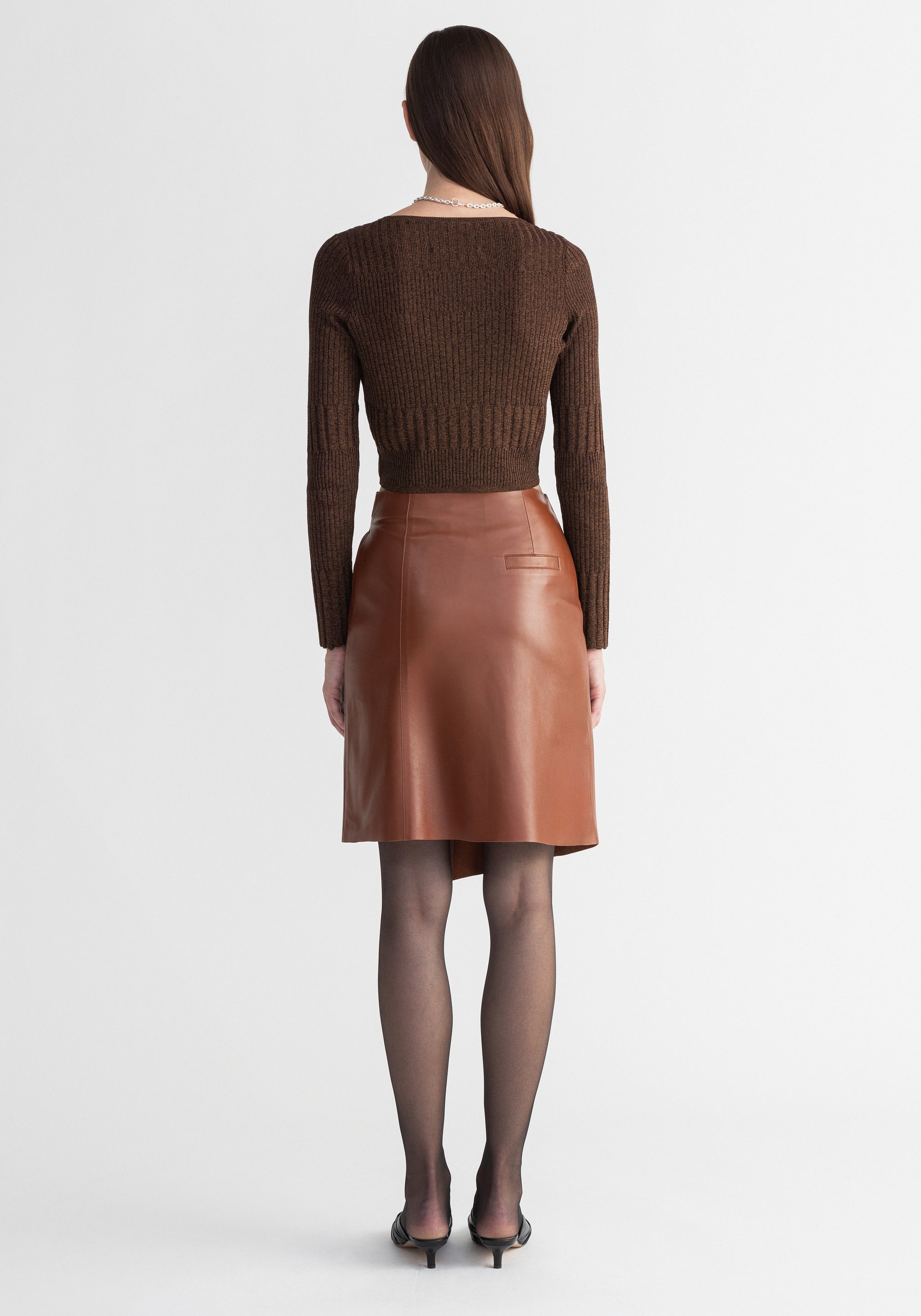 Jupe courte Cora portefeuille en cuir - Rust