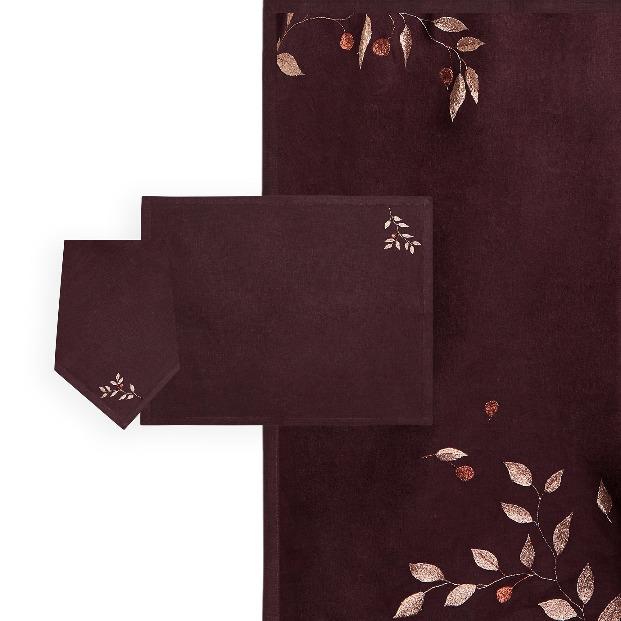 Service de table Feuilles d'olivier en lin - Cuivre