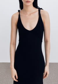 Robe longue Count à bretelles nouées en lin - Black