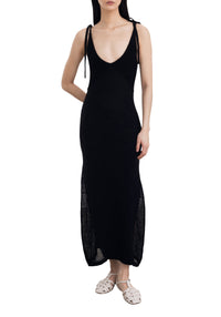Robe longue Count à bretelles nouées en lin - Black